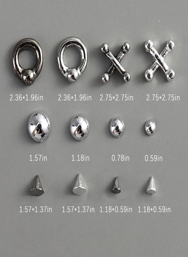 JERCLITY 2 Boxes of Silver, Gunmetal Black Goth Nail Charms | Punk Style Cross, Cone, Spike Rivets, Flat-Back Rhinestones, and Y2K Nail Chains for Nail Art | Suitable for Natural and Artificial Nails - Image 3